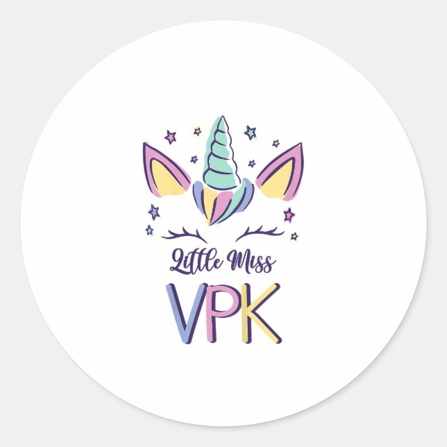Kids VPK Girl First Day Little Miss VPK T-Shirt Classic Round Sticker (Front)