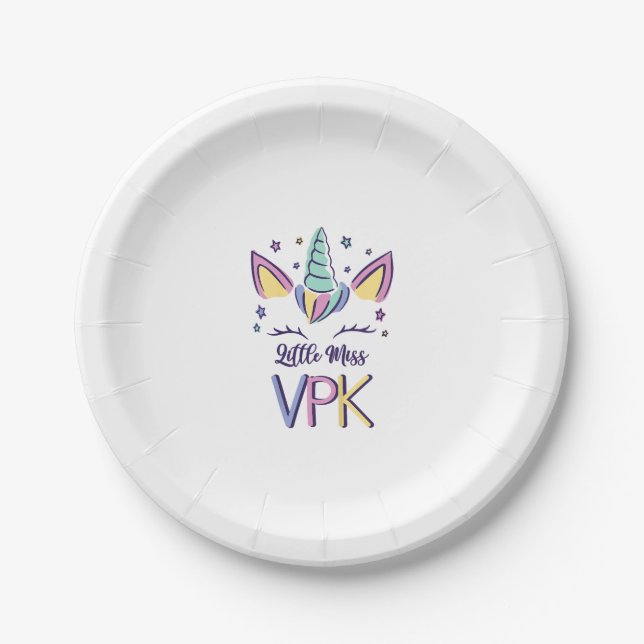Kids VPK Girl First Day Little Miss VPK T-Shirt Paper Plate (Front)