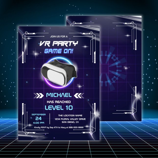 Kids VR Gaming Virtual Reality Birthday Party Invitation (Virtual Reality VR Birthday Party Invitation)