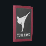 Kid's wallets with martial arts karate kick logo<br><div class="desc">Kid's money wallets with martial arts karate kick logo. Personalizable with name, slogan or monogram letters. Cool sports Birthday gift idea for children (boy or girl), teacher, instructor etc. Personalised present for him or her. Also great for other fight sports like ju jitsu, taekwondo, judo, aikido, kickboxing, jiu jitsu, muay...</div>