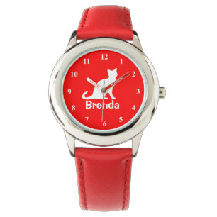 Kid's watch with white cat   Customisable pet name