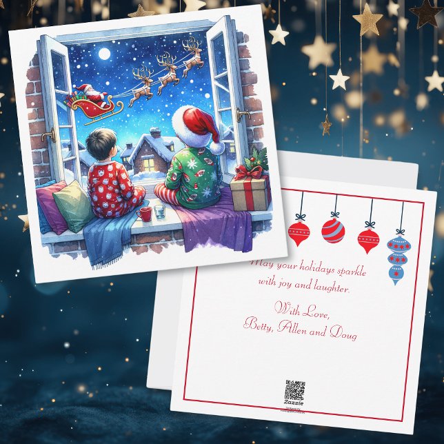 Kids Watching Santa on Christmas Eve Holiday Card (Creator Uploaded)