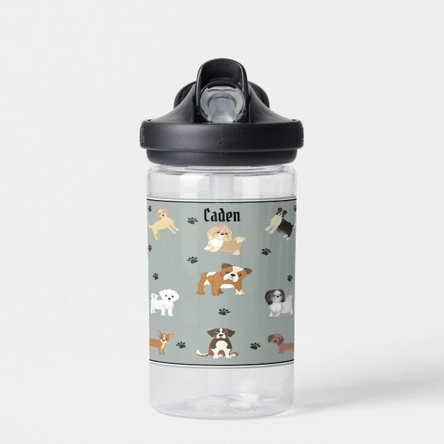 Kids Water Bottle with Dog Illustrations (Front)