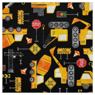 Kids Watercolor Construction Vehicles Fabric