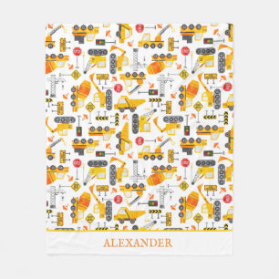 Kids Watercolor Construction Vehicles Personalised Fleece Blanket