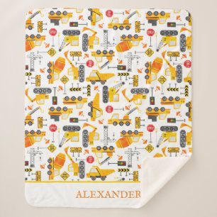 Kids Watercolor Construction Vehicles Personalised Sherpa Blanket