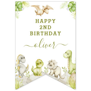 Kids Watercolor Dinosaur Birthday Party Bunting