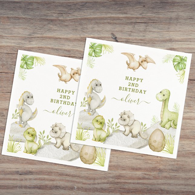 Kids Watercolor Dinosaur Birthday Party Napkin (Creator Uploaded)