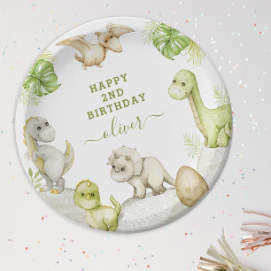 Kids Watercolor Dinosaur Birthday Party Paper Plate
