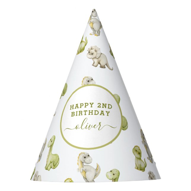 Kids Watercolor Dinosaur Birthday Party Party Hat (Front)