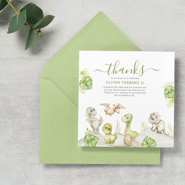 Kids Watercolor Dinosaur Birthday Party Thank You Card (Creator Uploaded)