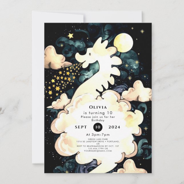 Kids Watercolor Dragon Birthday Invitation (Front)