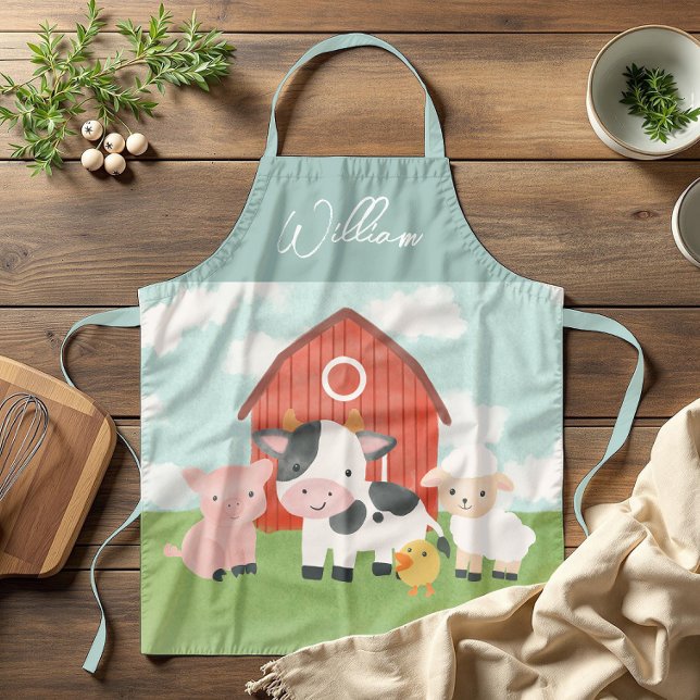 Kids Watercolor Farm Animals Cute Farmyard Apron (Creator Uploaded)
