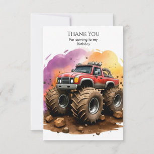 Kids' Watercolor Monster Truck Birthday Thank You Card