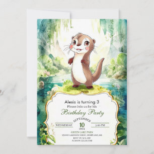 Kids Watercolor Otter Birthday Invitation