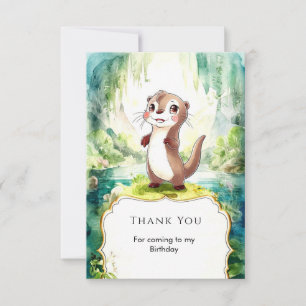 Kids Watercolor Otter Birthday Thank You Card