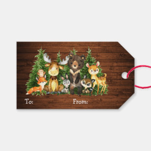 Kid's Watercolor Woodland Animals Wood Christmas Gift Tags