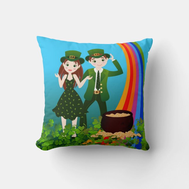 Kids wearing green St Patrick's Day outfits Cushion (Front)