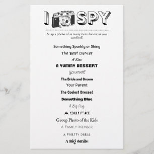 Kids Wedding/Event I-Spy Activity Game Sheet