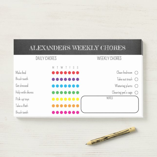 Kids Weekly Chores Post-It Notes (On Desk)