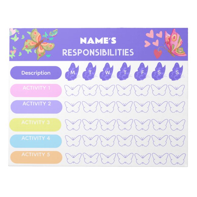 Kids Weekly Responsibility Chart Notepad (Front)