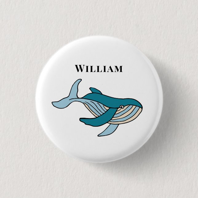 Kids Whale Classic Personalised Name 3 Cm Round Badge (Front)
