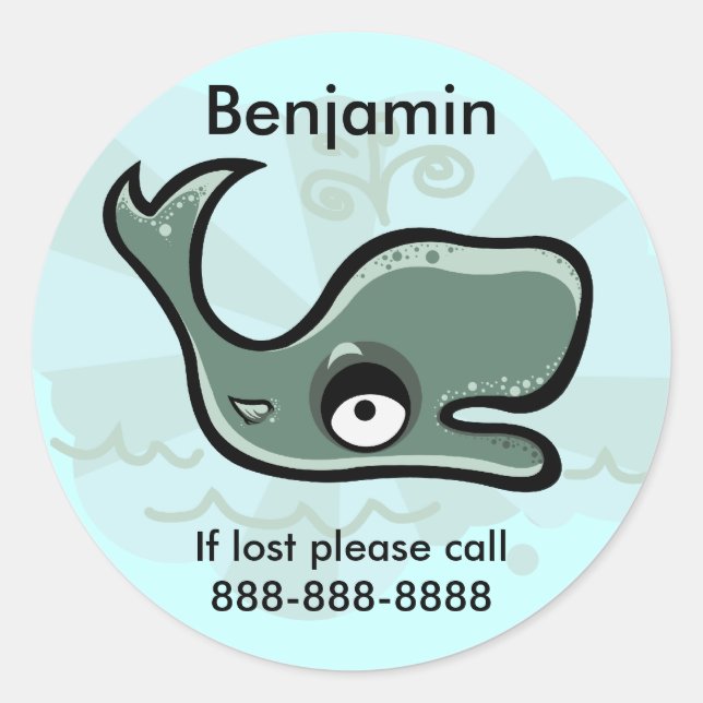 Kids Whale ID Badge Classic Round Sticker (Front)