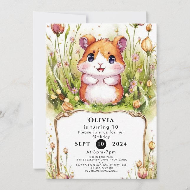 Kids Whimsical Hamster Birthday Invitation (Front)