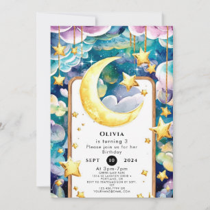Kids Whimsical Moon Birthday Invitation