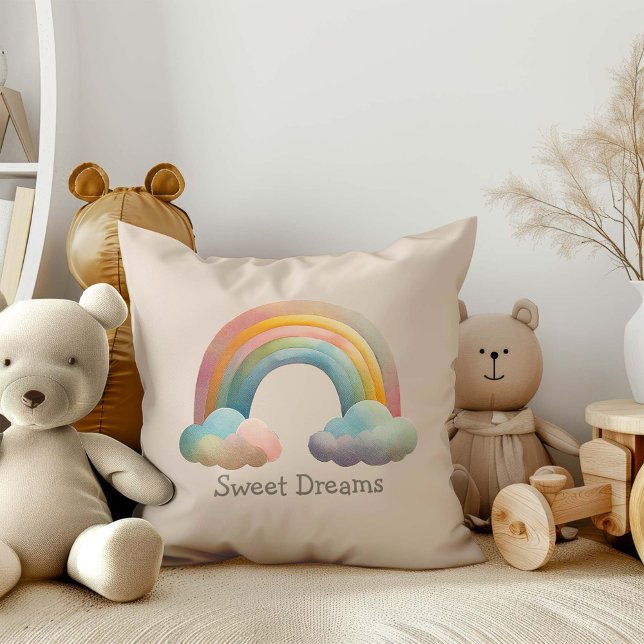 Kids Whimsical Pastel Rainbow in Clouds Cushion (Creator Uploaded)