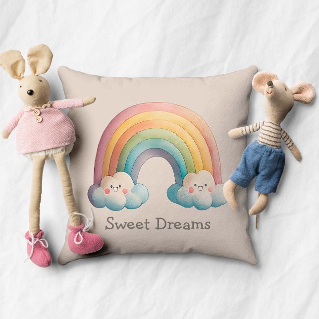 Kids Whimsical Pastel Rainbow in Clouds Cushion (Creator Uploaded)