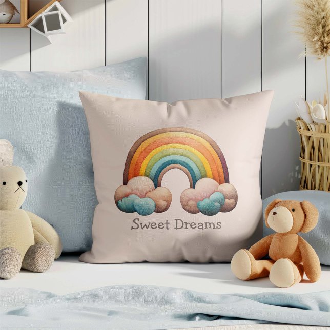 Kids Whimsical Pastel Rainbow in Clouds Cushion (Creator Uploaded)