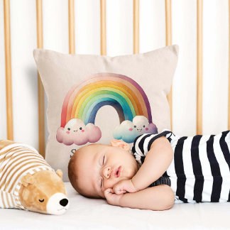 Kids Whimsical Pastel Rainbow in Clouds Cushion