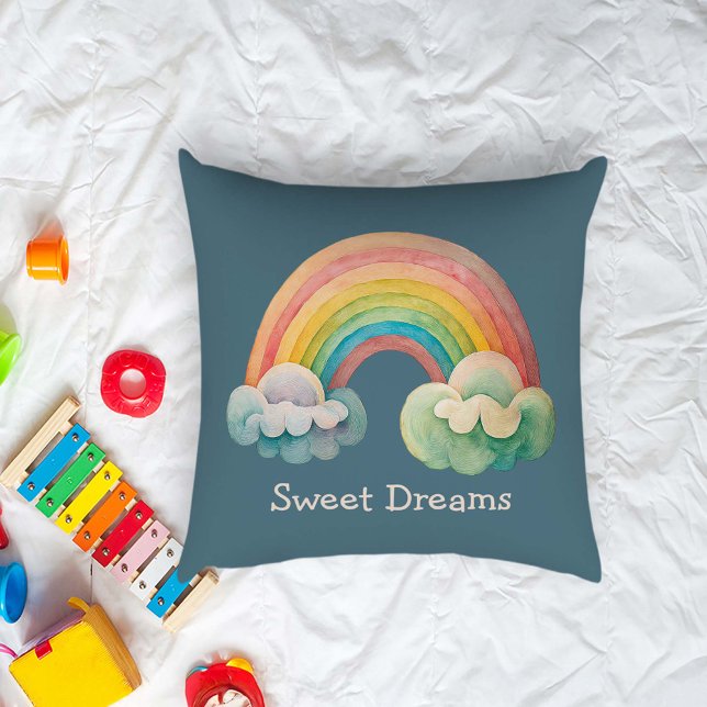Kids Whimsical Pastel Rainbow in Clouds Cushion (Creator Uploaded)