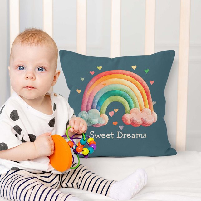 Kids Whimsical Pastel Rainbow in Clouds Cushion (Creator Uploaded)