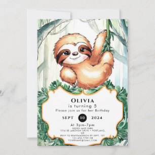 Kids Whimsical Sloth Birthday Invitation