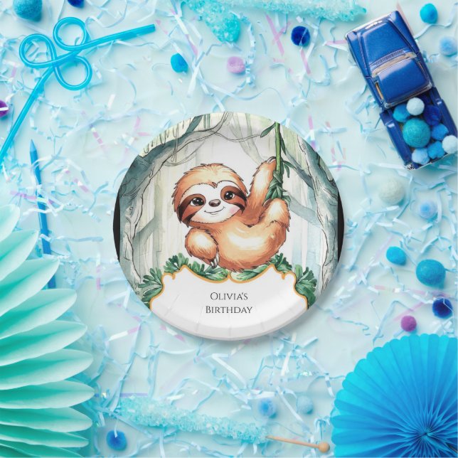 Kids Whimsical Sloth Birthday Paper Plate (Party)