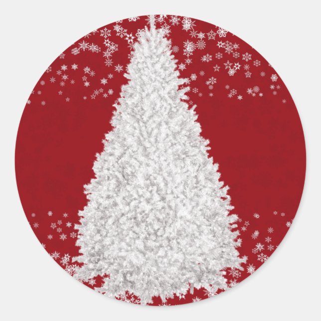 Kid's White Christmas Tree Red Party Crafts  Classic Round Sticker (Front)