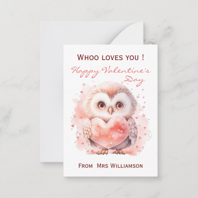 Kids Whoo Loves You Classroom Valentines  Card (Front)