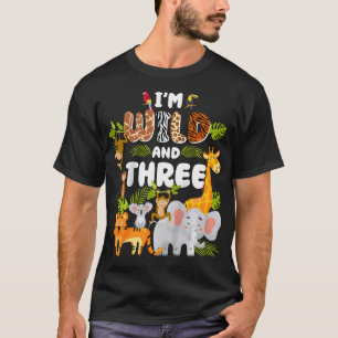 Kids Wild And Three 3 Year Old 3Rd Birthday Safari T-Shirt