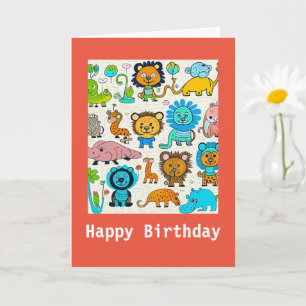 Kid's Wild Animals, Birthday Card