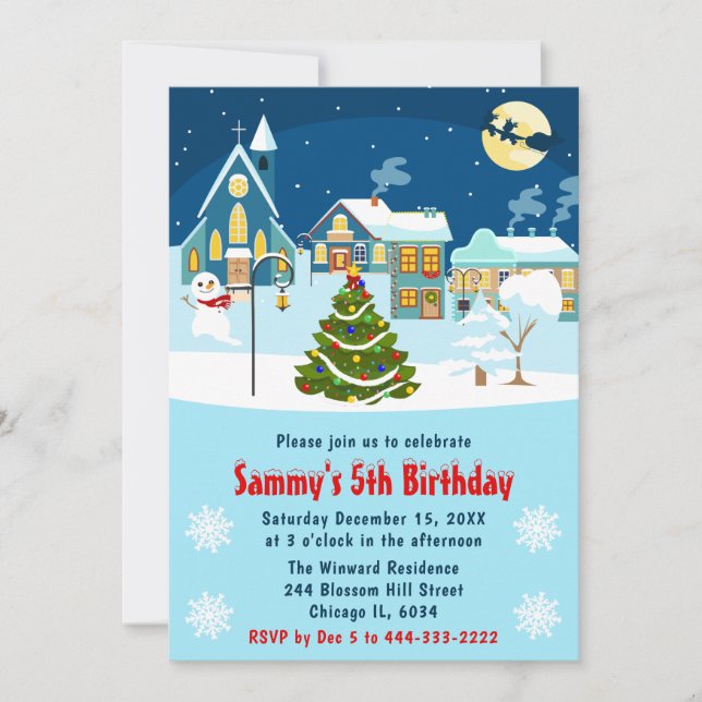 Kids Winter Christmas Village Birthday Party Invitation (Front)