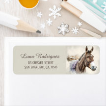 Kids Winter Watercolor Donkey Return address