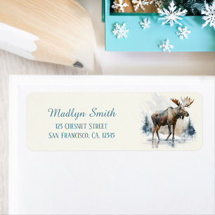 Kids Winter Watercolor Moose Return address