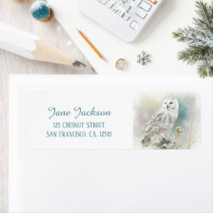 Kids Winter Watercolor Owl Return address 