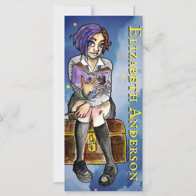 Kids Witch Teen Girl Cartoon Watercolor Bookmark (Front)