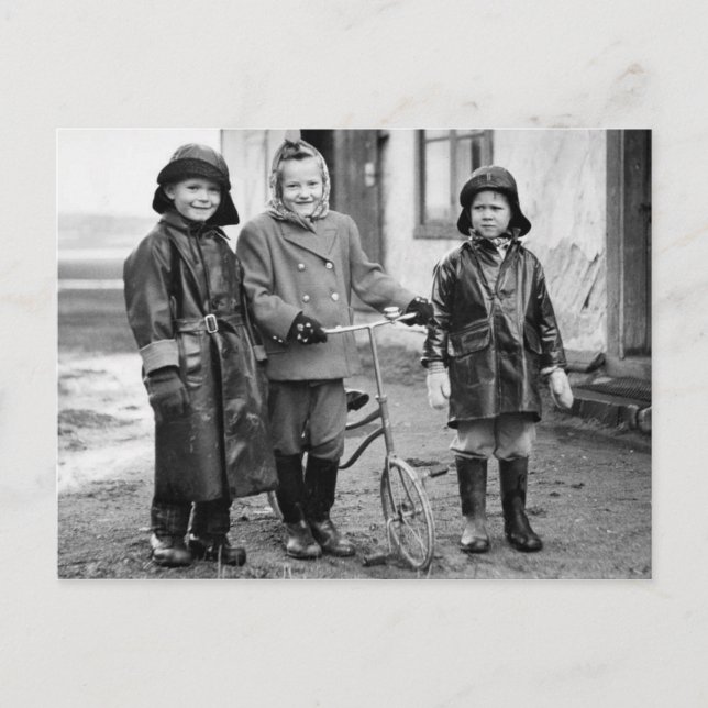 Kids with old Bicycle 1855 vintage B&W photo Postcard (Front)