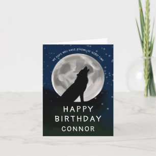 Kids Wolf Howling at the Moon Wolves Birthday Card