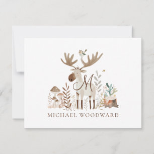 Kid's Woodland Animals Monogrammed Flat Note Card