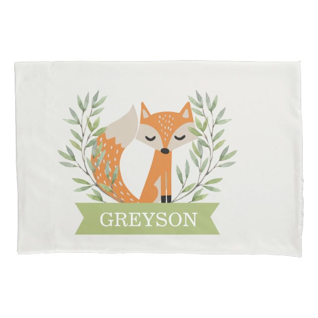Kids Woodland Personalised Pillowcase - "Fox' (Front)